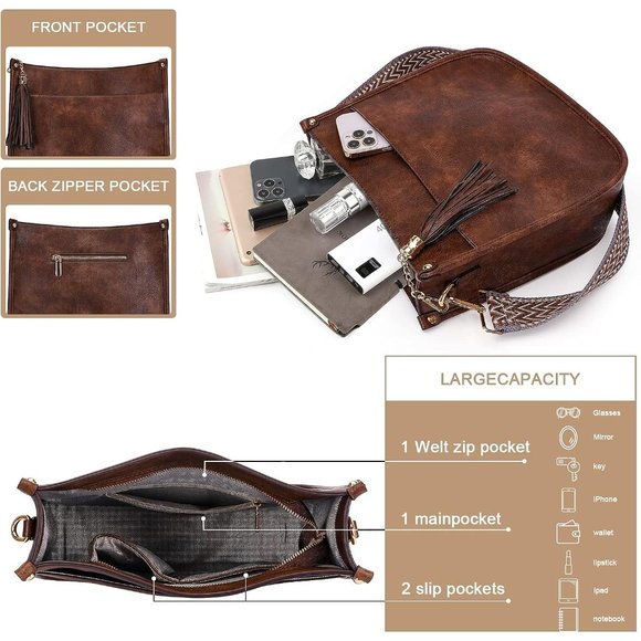 HKCLUF Crossbody Bag Purse for Women 2Pcs Leather Hobo Handbag Wallet Se… - Picture 3 of 8